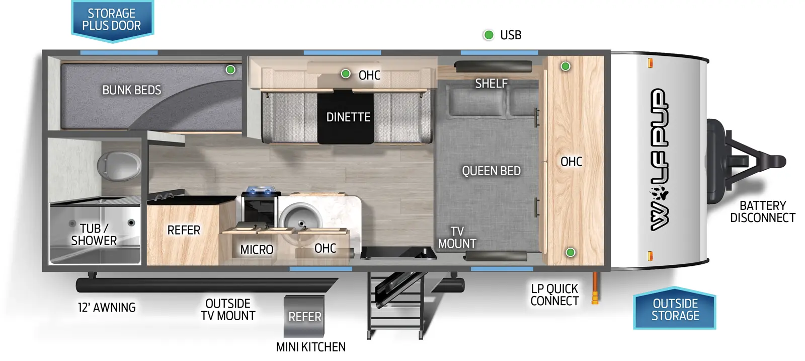 Wolf Pup 16BHSW Floorplan